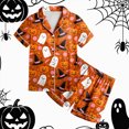 thumbnail image 6 of CAUYDY Halloween Pajamas Kids Girls Pajamas 2-Piece Pjs Set Kids Short Sleeved and Shorts Jammies Casual Wear Girls' Sleepwear Lounge Clothes Orange Sizes 8-9 Years, 6 of 7