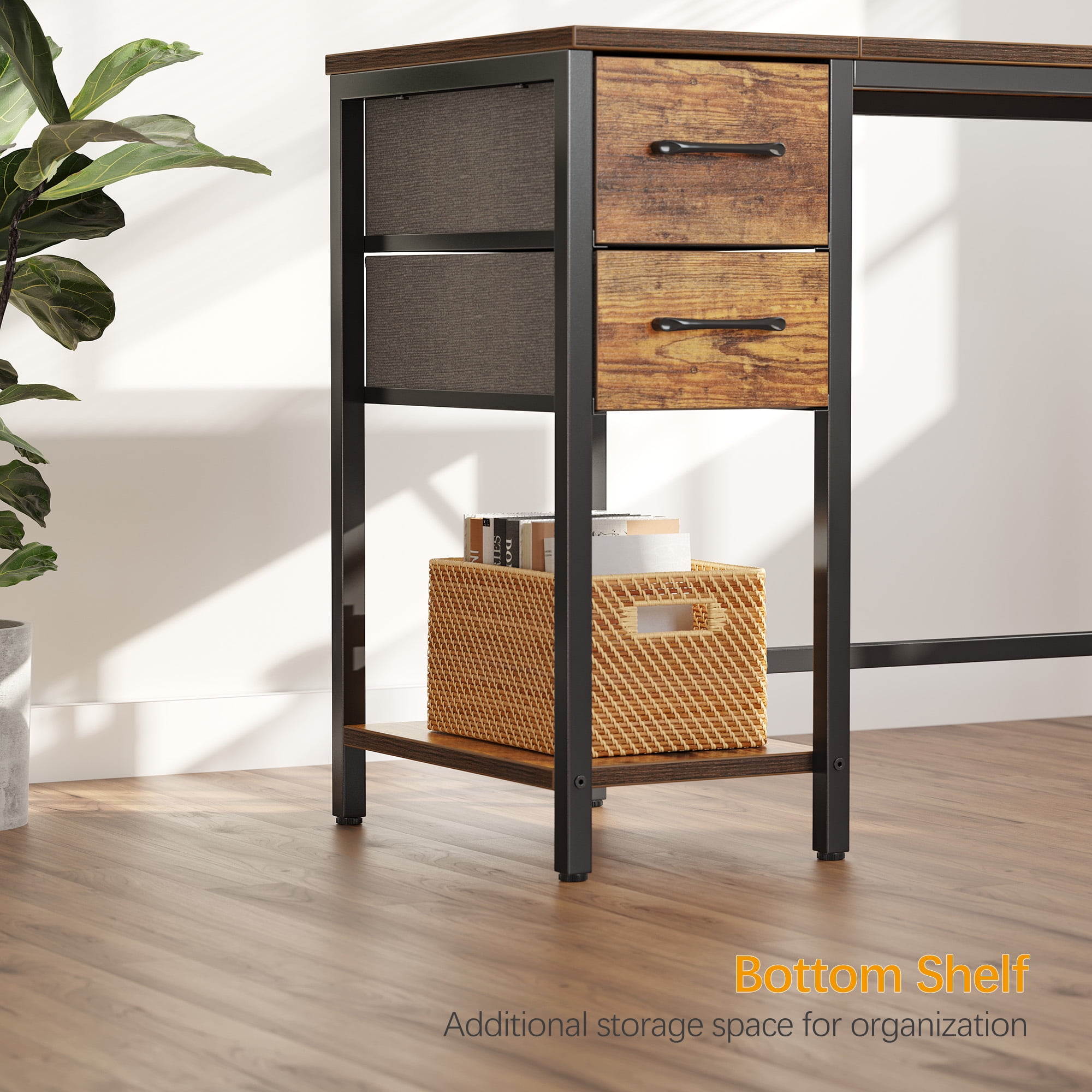 DESINO Computer Desk with Drawers, 47 Inch Study Writing Table, Modern Simple Style PC Desk for Bedroom, Gaming, Rustic Brown