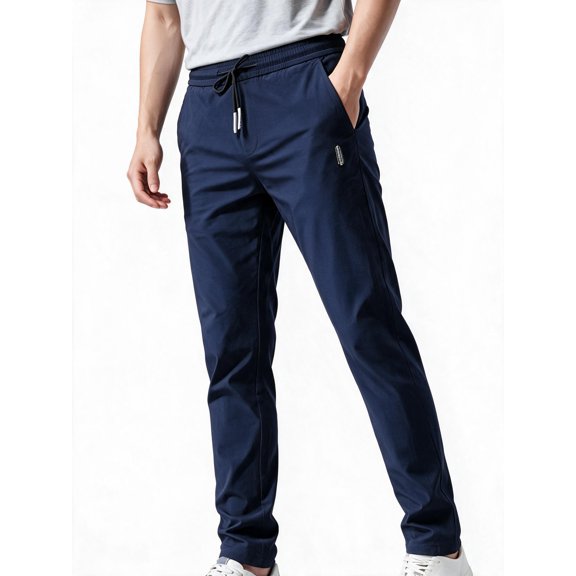 Busydd Mens Pants Stretch Drawstring Joggers Sweatpants Regular Fit Solid Color Yoga Sweatpants Full Length Open Bottom Gym Trousers Summer Casual Lightweight Lounge Dress Pants with Pockets,M-5XL