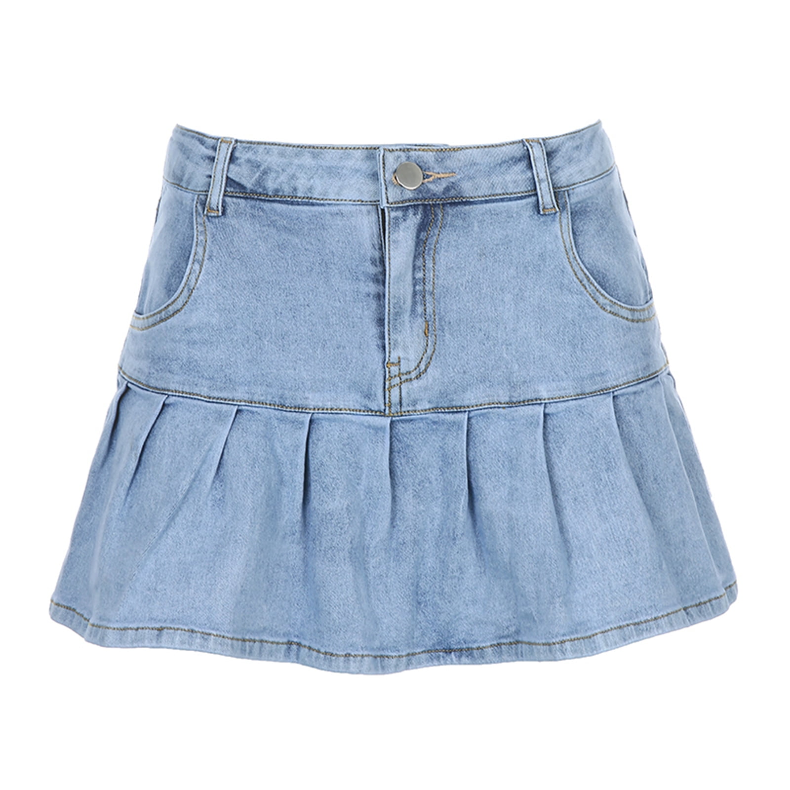 Yeokou Women's Casual Slim A-line Pleated Ruffle Short Mini Denim Skirts 