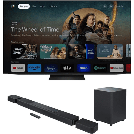 SHARP 4T-C75FV1U 75 Inch Class AQUOS XLED 4K Ultra HD Mini LED Google TV with a BAR-1300X 11.1.4ch Soundbar and Subwoofer with Surround Speakers (2024)