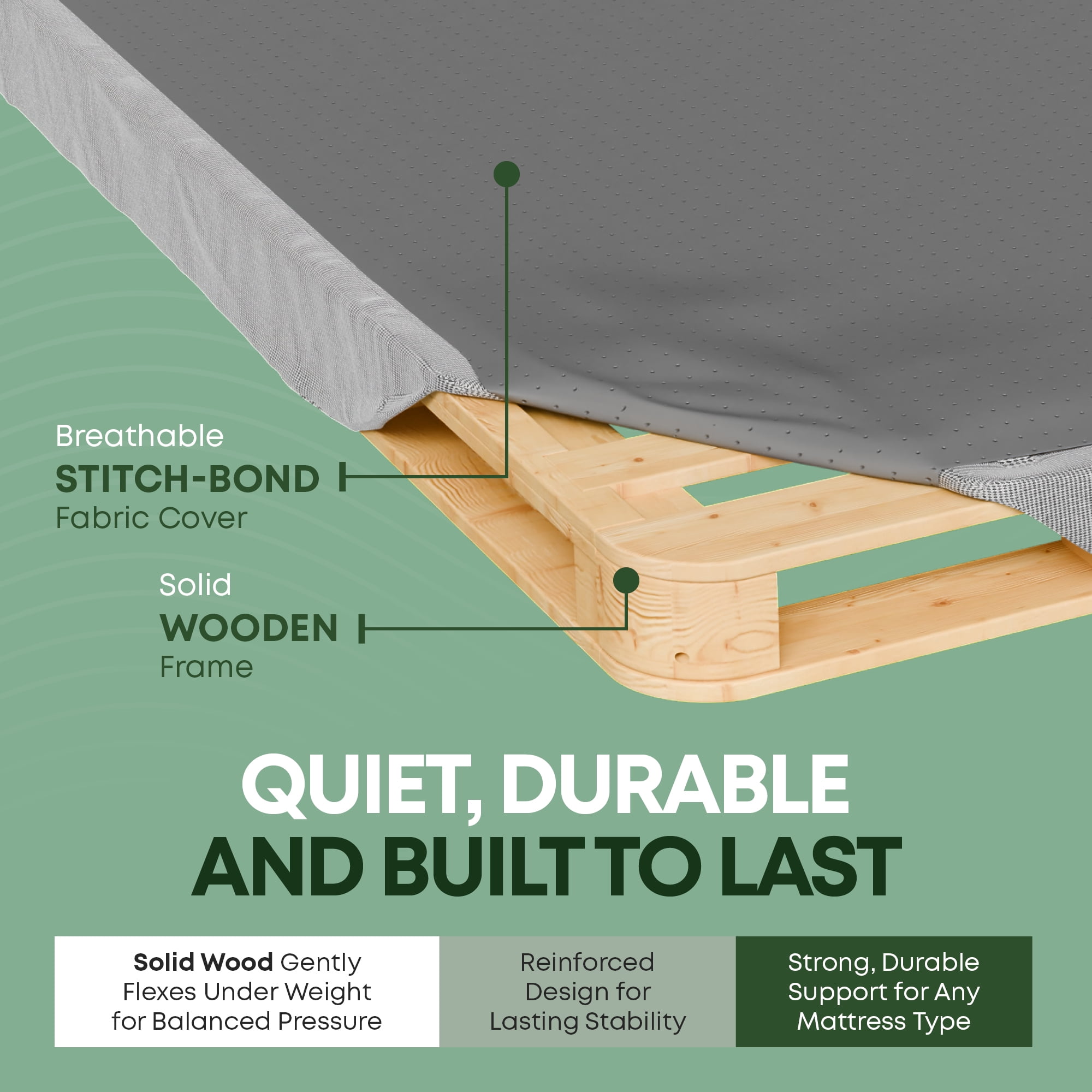 Continental Sleep, Unassembled King Box Spring for King Bed, 4.5-Inch Wood Box Spring Only, Noise-Free Mattress Foundation, Packed Flat, Easy Assembly, Gray