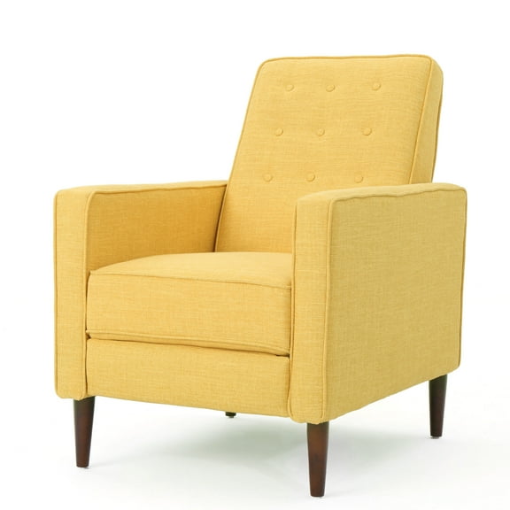 Mason Mid Century Modern Button Tufted Recliner, Muted Yellow and Dark Espresso