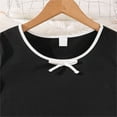 thumbnail image 6 of ZHOGXU Big Kids Girls Two Piece Outfit Short Sleeve Round Neck Bow Top And Flared Pants Elegant Fashion Sets For Daily Wear Black 12-13 Years, 6 of 7