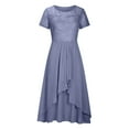 thumbnail image 4 of QJUHUNG Robe Midi Formelle pour Femmes Soirée Été Col en V Manches Courtes T-Shirt Soirée Invité de Mariage Style Asymétrique B-8 Cocktail Gris_i L, 4 of 6