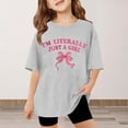 thumbnail image 2 of Gbsyewxs Childrens Shirts Crew Neck Short Sleeve Letter Bow Print Casual Summer Toddler Girls Outfits Grey Size 9-10 Years, 2 of 4