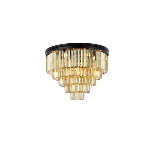 Sydney 17 light Matte Black Flush Mount Golden Teak (Smoky) Royal Cut Crystal