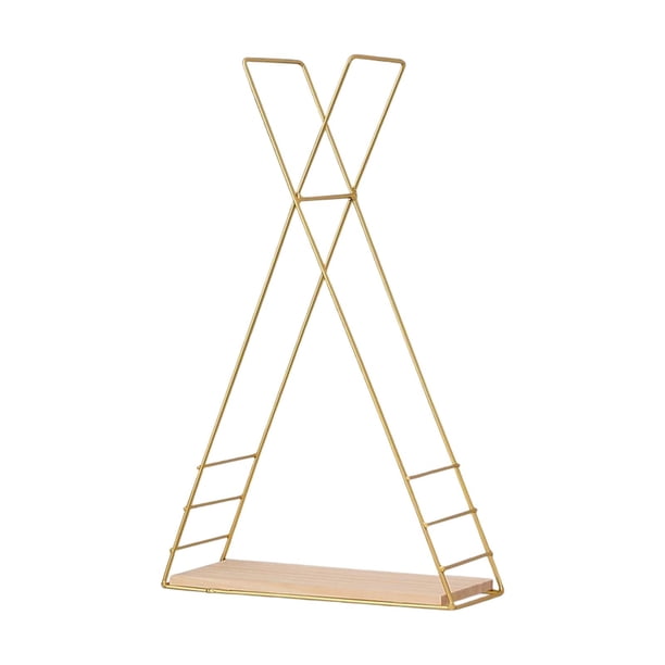 Estantería triangular de pared de madera para almacenamiento, estantería multiusos para colgar en la pared. Dorado