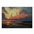 thumbnail image 1 of Fantasy World Cutting Board, Man on Sandy Beach with City Skyscrapers Skyline Sunset Oil Paint Graphic, Decorative Tempered Glass Cutting and Serving Board, Small Size, Orange Blue, by Ambesonne, 1 of 1