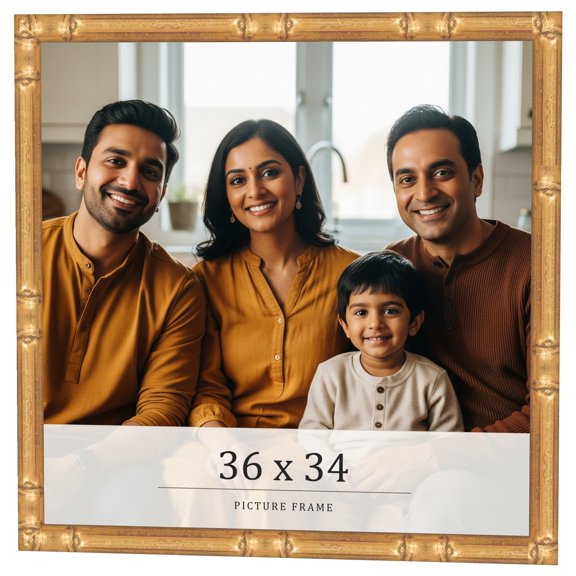 36x34 Frame Gold Bamboo Solid Wood Picture Frame | 0.75 Inch Moulding Width | Interior Frame Depth