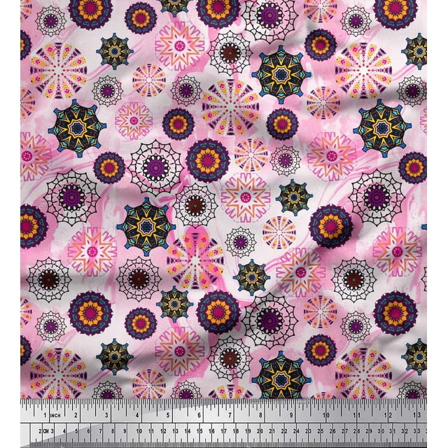 Soimoi Cotton Poplin Fabric Mandala Kaleidoscope Printed Fabric 1 Yard 42 Inch Wide