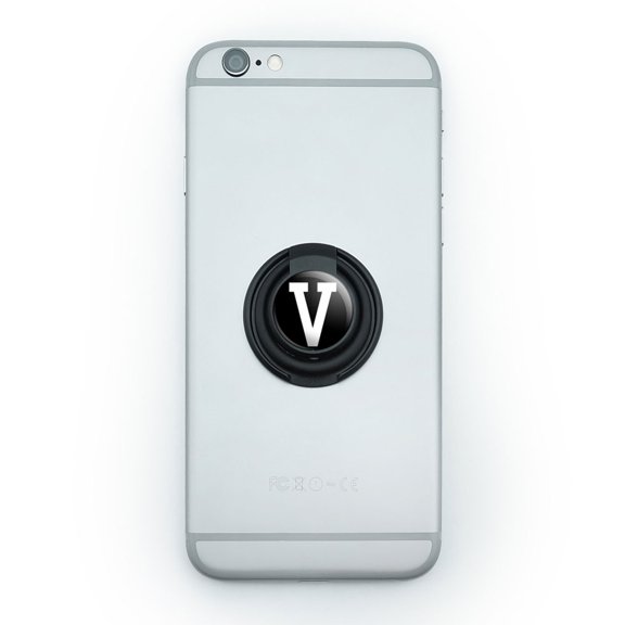 Letter V Initial Black White Mobile Phone Ring Holder Stand