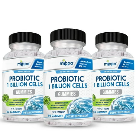 Mippa Supplements Probiotic Gummies - 1 Billion Cells, Supports Digestive Function, Immune System Overall Health & Wellness for Adults - 60 Gummies (3-Pack)