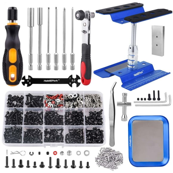 HobbyPark RC Car Work Stand 360 Degree Rotation, 620pcs RC Screw Kit w/Tray &amp; RC Screwdrivers Repair Tool Set for Traxxas Arrma 1/8 1/10 1/12 1/16 RC Crawler Truck Buggy Touring Car
