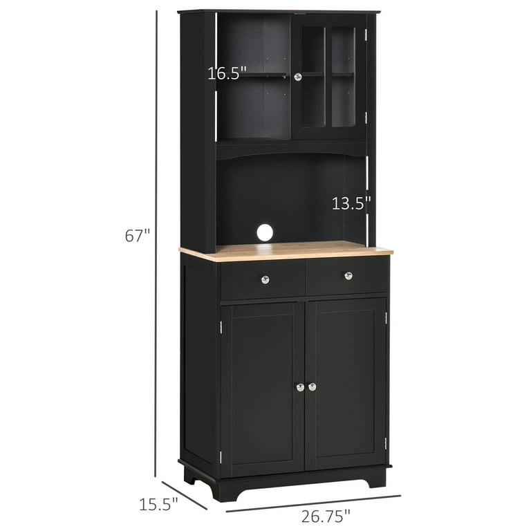 Homcom Freestanding 67 Kitchen Buffet With Hutch Pantry Cabinet Microwave Stand Adjule Shelf 2 Drawers Cupboard Black Com
