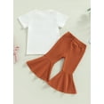 thumbnail image 4 of Bagilaanoe 2Pcs Toddler Baby Girls Easter Outfits Letters Print Short Sleeve T-Shirt Tops + Flare Trousers 12M 18M 24M 3T 4T 5T Kids Long Pants Set, 4 of 8