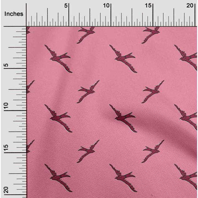 oneOone Tissu Polyester Lycra à Blocs d'Oiseaux, Imprimés au Mètre, 56 Pouces de Large