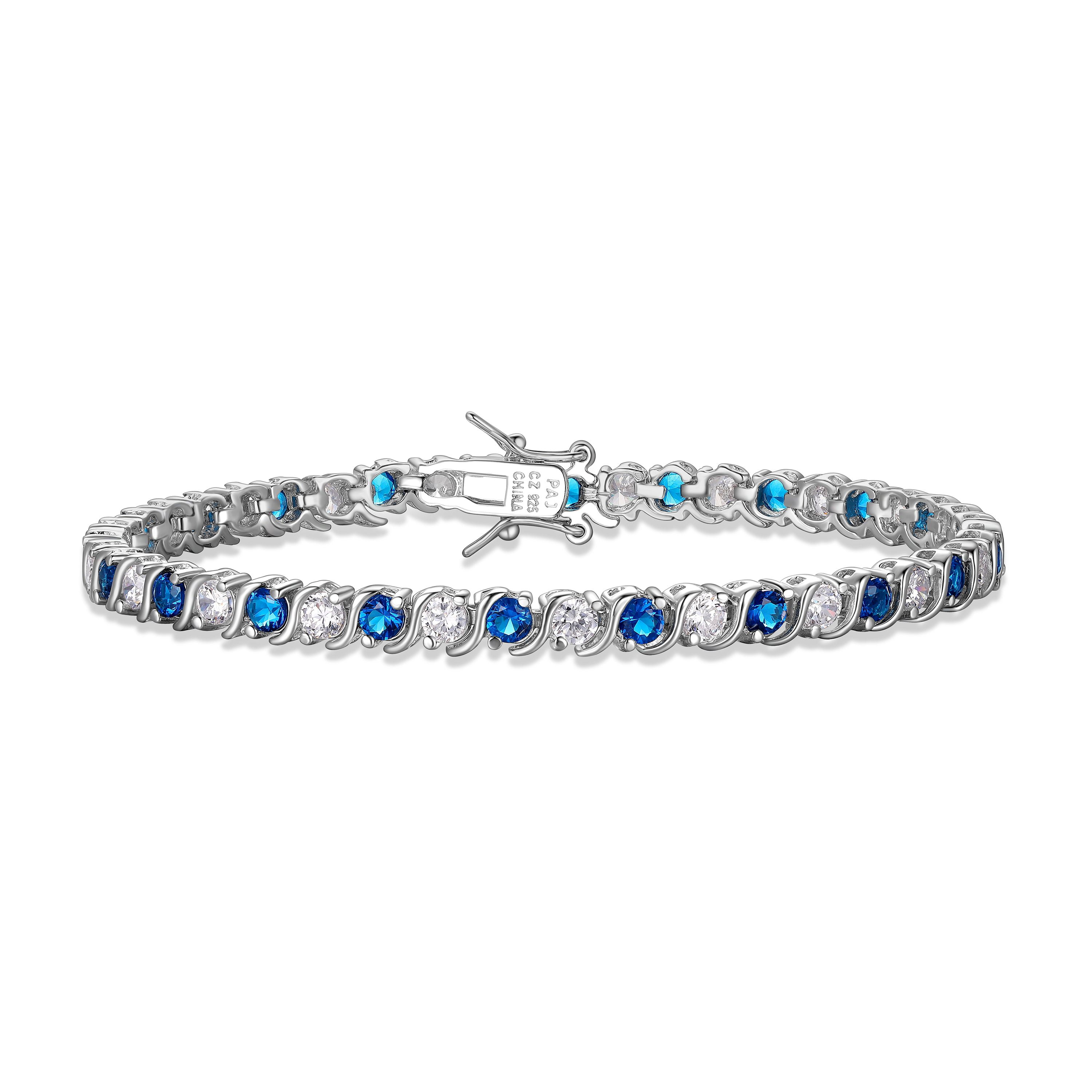 Forever Facets - Rhodium Plated Sterling Silver White and Blue ...