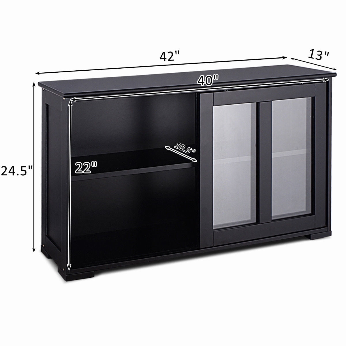 Costway Storage Cabinet Sideboard Buffet Cupboard Glass Sliding Door Pantry Kitchen Black