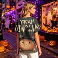 thumbnail image 7 of Women’s Halloween Handprint Graphic Henley Button Neck Short Sleeve Cotton Linen Shirt with Chest Pocket Casual Fit, 7 of 7