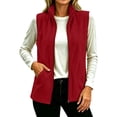 thumbnail image 3 of Busydd Fleece Vest Women Fashion Zip Up Sleeveless Stand Collar Fall Vest Casual Comfortable Solid Color Outerwear Vests with Pockets, 3 of 10