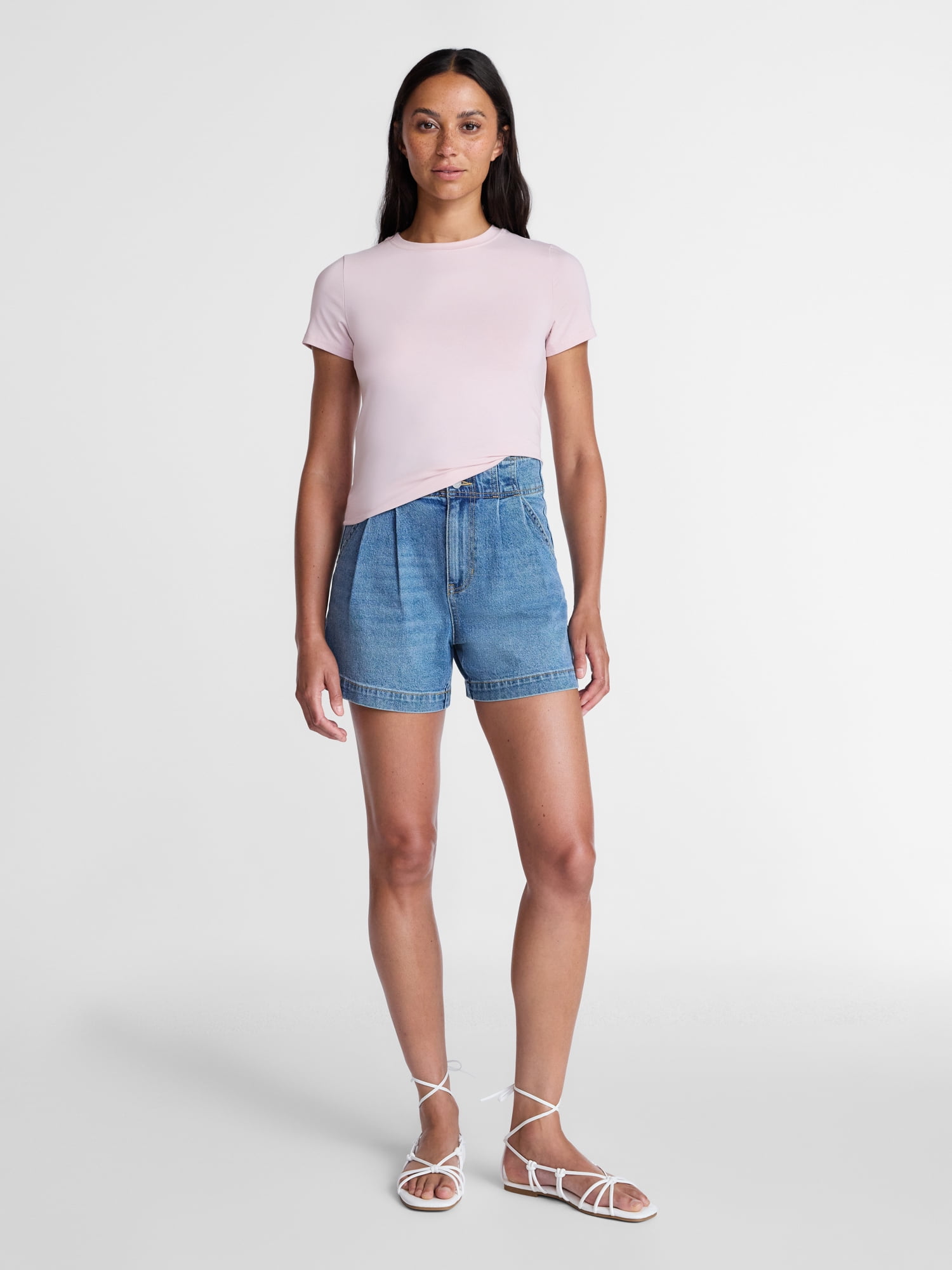Time and Tru Women's Slim Fit Crewneck Tee with Short Sleeves, Sizes XS-XXXL