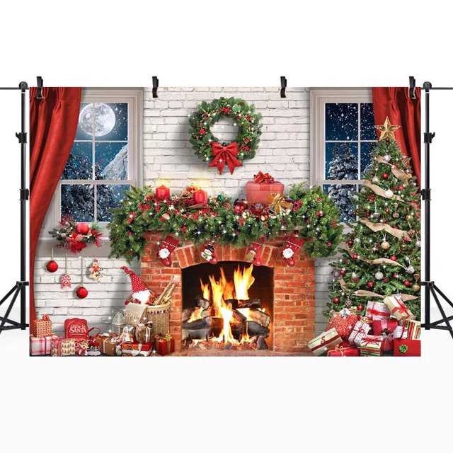 Mocsicka-telón de fondo de Navidad para niños, árbol de Navidad, corona de ventana, bosque de invierno, Fondo de fotografía para estudio fotográfico