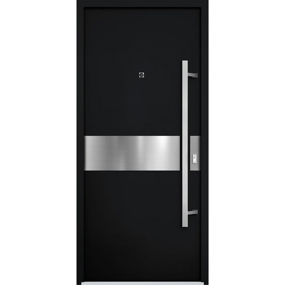 Front Exterior Prehung Steel Door / Deux 6072 Black Enamel / Entry Metal Modern Painted W36" x H80" Left hand Inswing