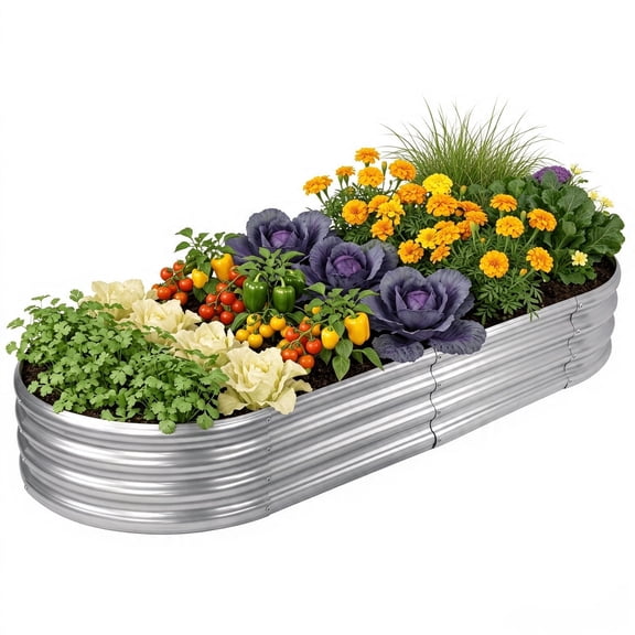 KEGKUO 1 Pack Galvanized Raised Garden Bed Metal Oval Raised Garden Beds Outdoor Planter Box for Vegetables (4x2x1FT, Silver)