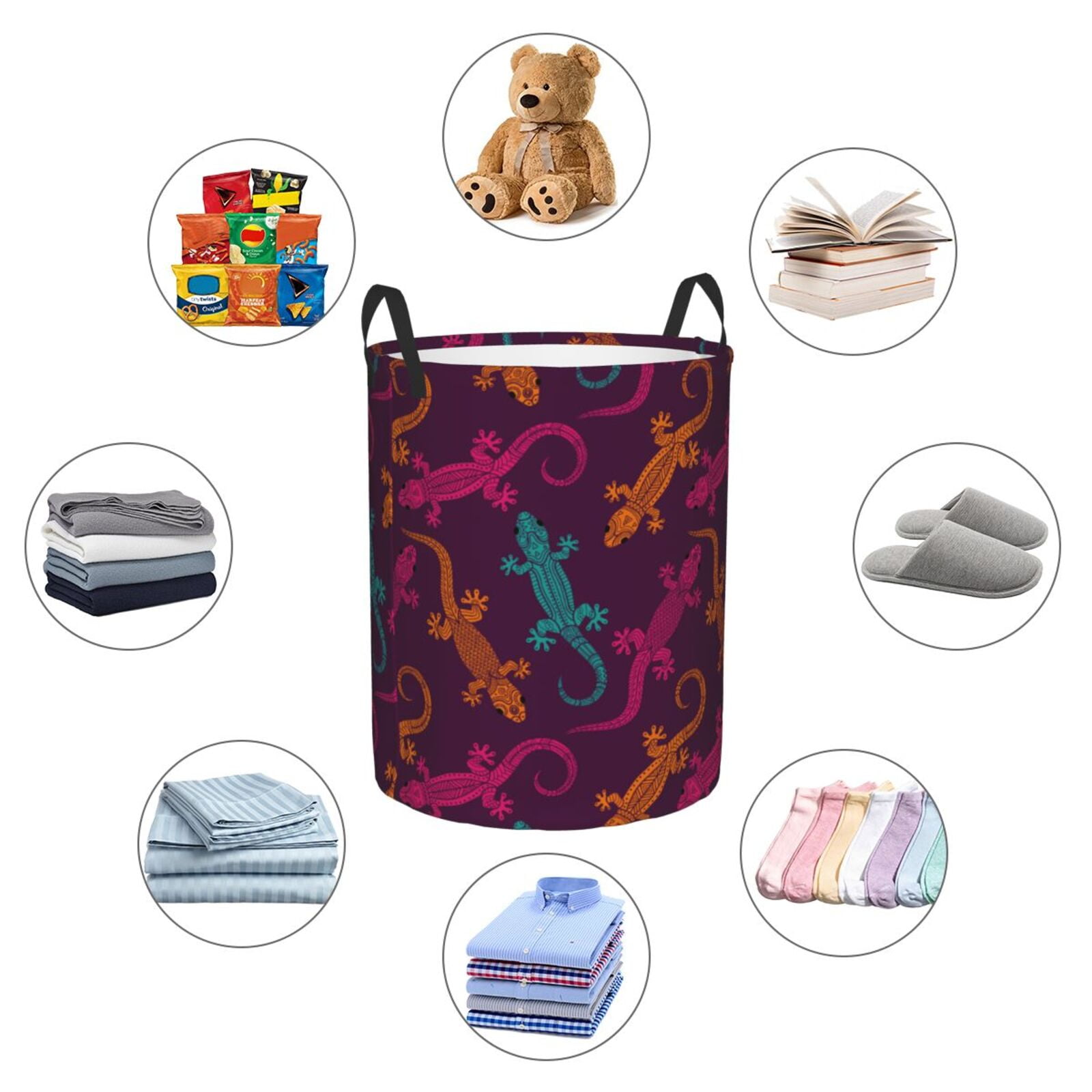 Large Laundry Basket with Handles - Exotic Cute Gecko Lizard Kids Baby Dirty Clothes Laundry Hamper for Bedroom Aesthetic
