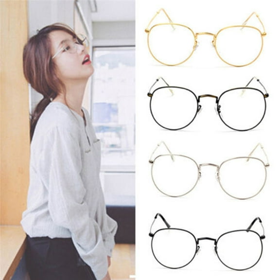NIBOLOG Vintage Women Big Round Metal Frame Clear Lens Eyeglasses Retro Glasses Gift