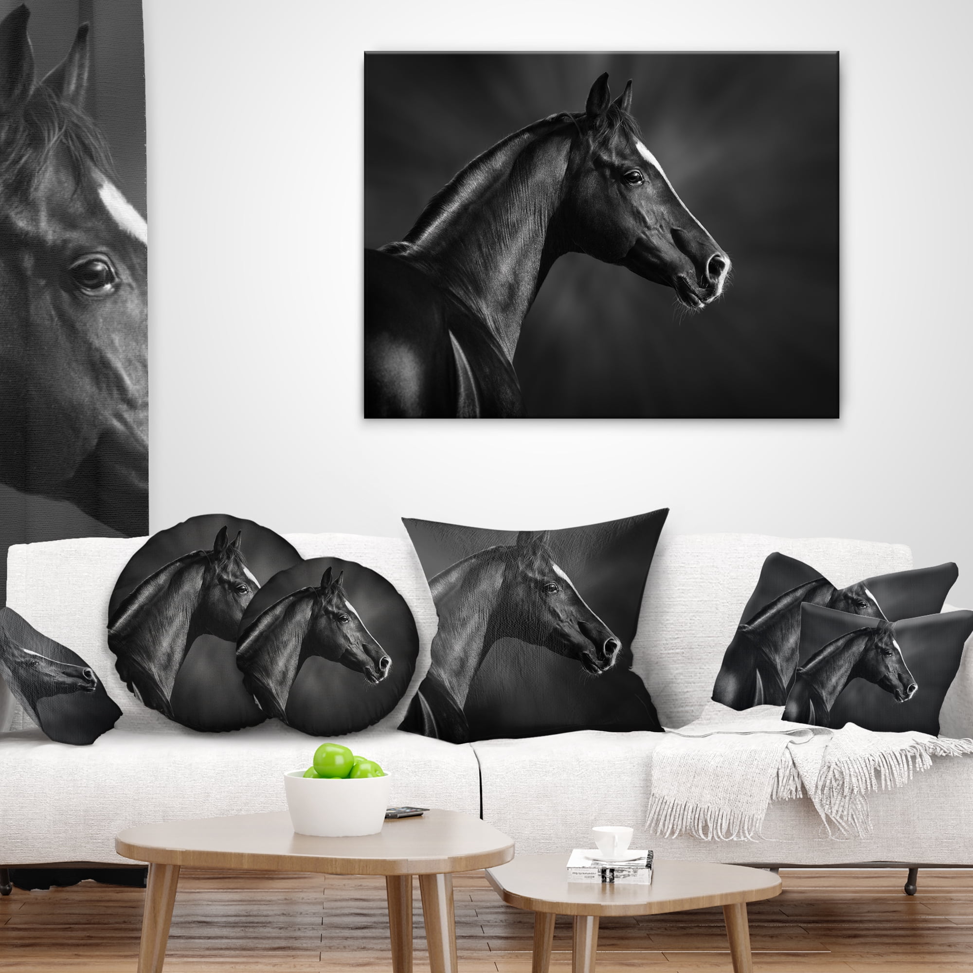 Designart Black Arabian Horse Portrait - Animal Throw Pillow - 18x18