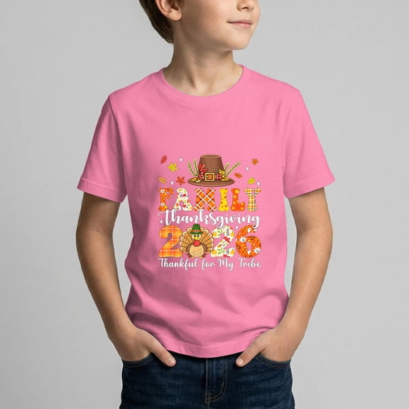 Family Thanksgiving 2026 Thankful for My Tribe Turkey T-Shirt Royjerl Kids Tee 2XL