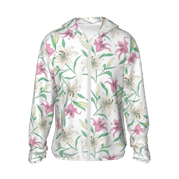 Fotbe Lilies Flowers Chaqueta con Protección Solar UPF 50+ para Hombre y Mujer, Camisa con Capucha y Bolsillos-Large