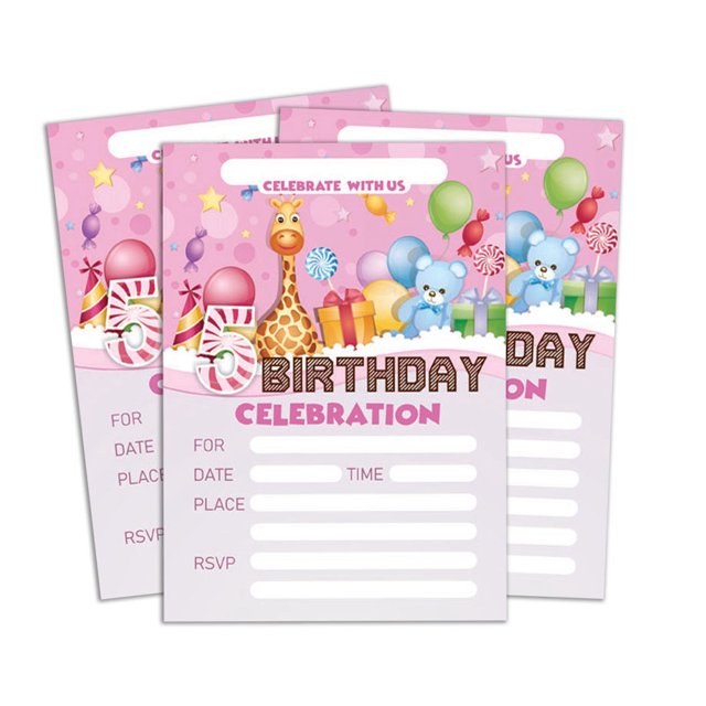 Darling Souvenir Pink Birthday Invitation Card 28 Pcs Fill or Write In Blank Invites Printable Party Supplies 5 x 7 Inches