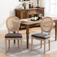 thumbnail image 4 of French Style, Gray Linen & Rattan Back Dining Chairs - Soft Cushioning for Dining, 4 of 7