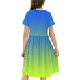 thumbnail image 5 of Hduncf Toddler Girls Gradient Color Summer Dress Short Sleeve Crewneck A-Line Dress Fashion Comfortable Swing Pleated Dress Blue 7 Years, 5 of 7
