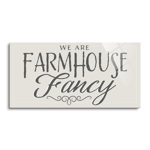 Farmhouse Fancy Soft Putty Slate Scroll 36 x 18 Glass Wall Hanging Sign