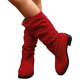 thumbnail image 4 of Women's Casual Mid Calf Boots, Plus Size Suede Round Toe Slouch Design with Breathable Lining, Trendy Boots for Daily Leisure Gift, 4 of 9