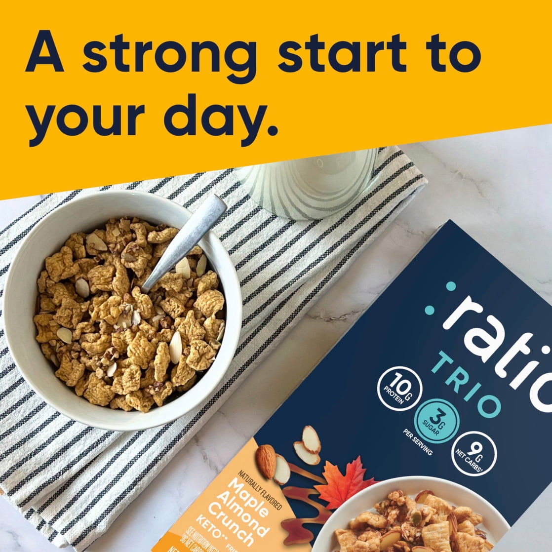 Ratio Trio Maple Almond Crunch Cereal, 10g Protein, Keto Friendly, 10.4 oz