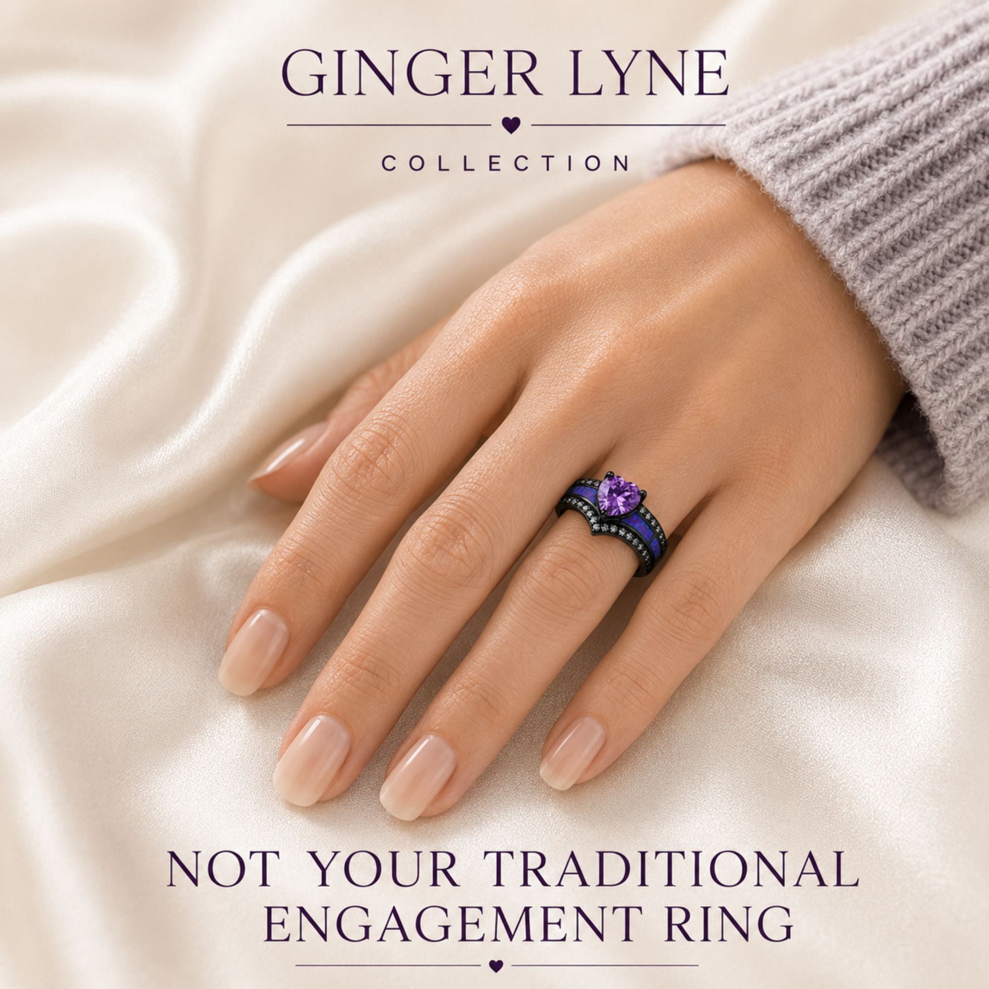 Black Engagement Ring for Women Mystic Topaz CZ Heart Promise Ring  Gift for Her Ginger Lyne