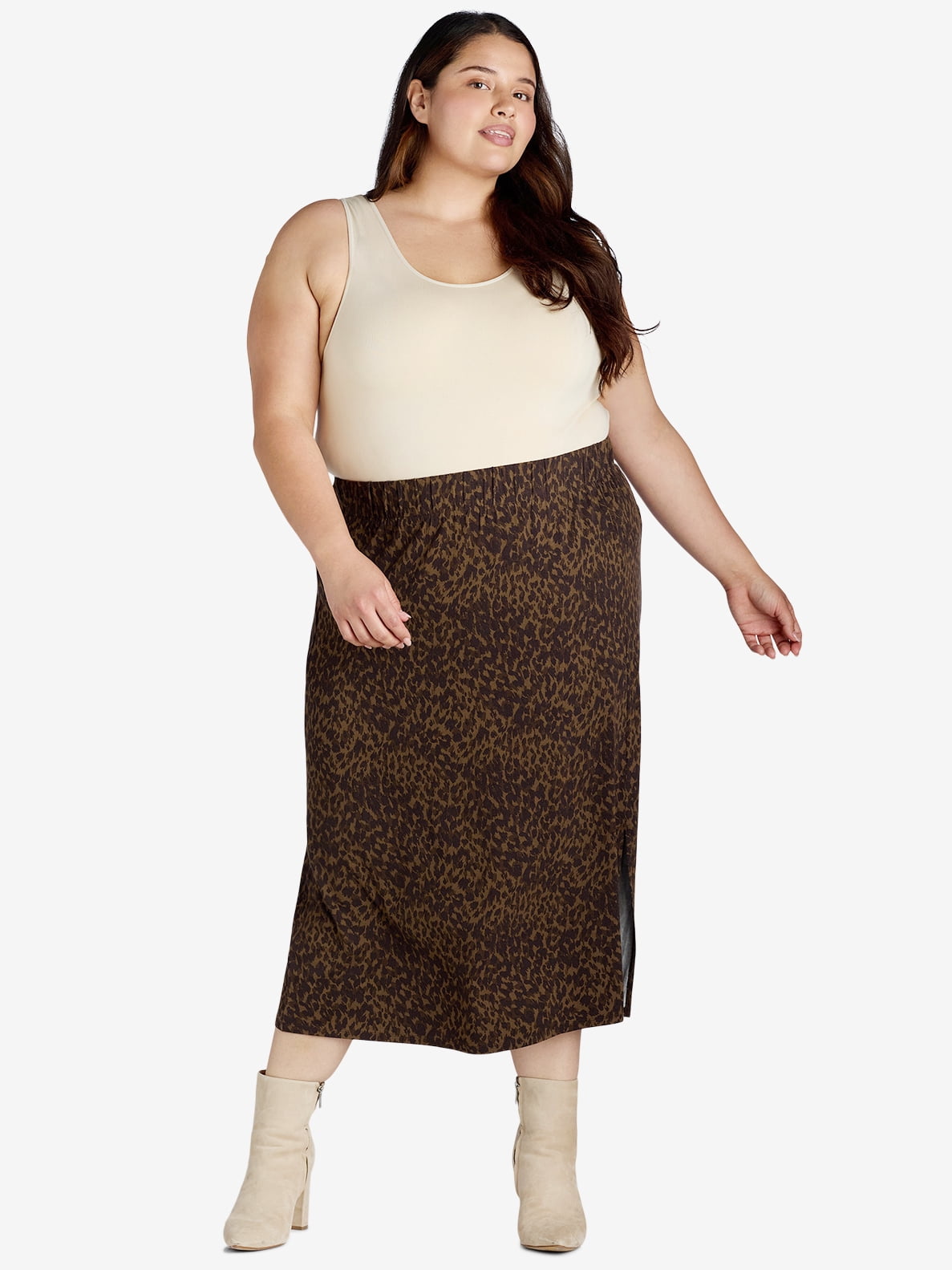 Terra & Sky Women's Plus Size Knit Midi Skirt, Sizes 0X-4X