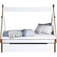 thumbnail image 2 of Benzara Modern Wood Twin Bed, House Shaped Bed Frame, Slat System, Brown, White, 2 of 4
