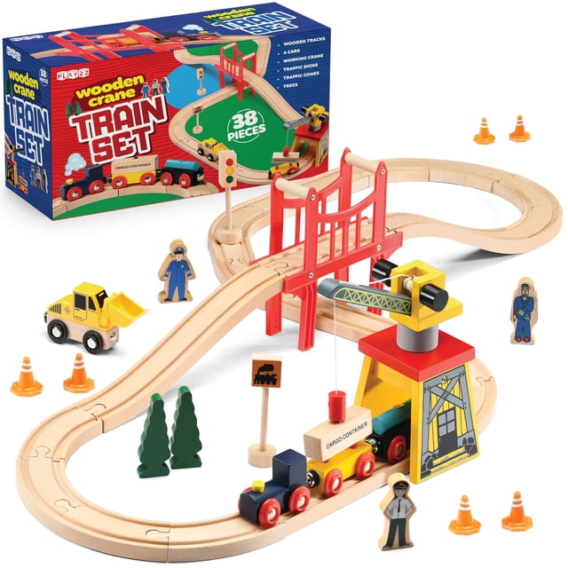 Juego de trenes de madera Play22 de 38 piezas para niños de 2 a 4 años