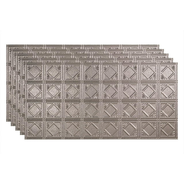 FASÄDE Traditional 4 Decorative Vinyl 2ft x 4ft Glue Up Ceiling Panel in Galvanized Steel (5 Pack)