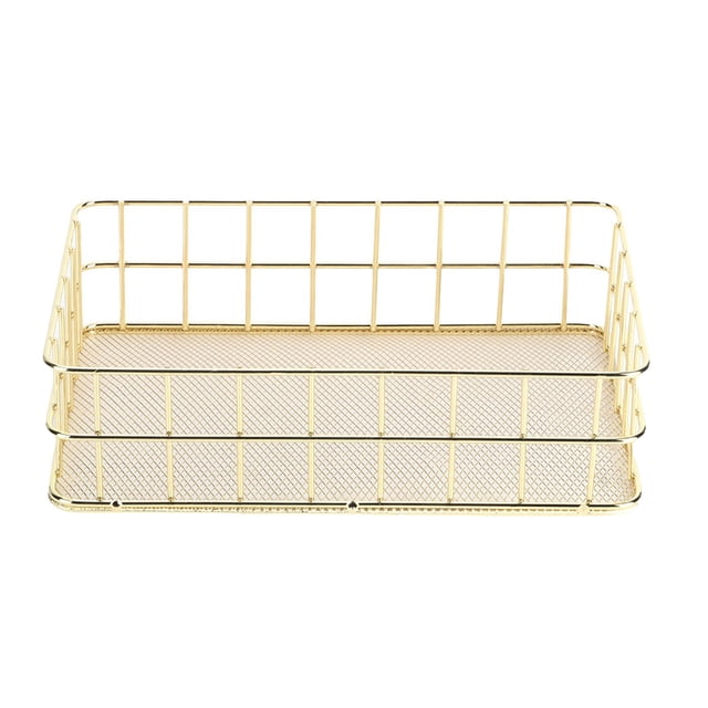 Cesta de almacenamiento de hierro dorado, organizador de escritorio de malla de alambre multifuncional para el hogar, tamaño grande
