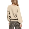 thumbnail image 6 of Breezora Women's Button Crew Neck Sweater Fall Long Sleeve Loose Knit Pullover Top with Lantern Sleeves L Size Beige, 6 of 6