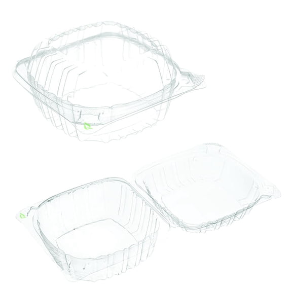 EcoQuality Clear Plastic Clamshell Take Out Food Container 6x6 inch - Take out, Bakery, Cupcake, Salad, Sandwich, Fruits, Oriented Polystyrene, Restaurant Supplies, Recyclable, Heavy Duty (50)