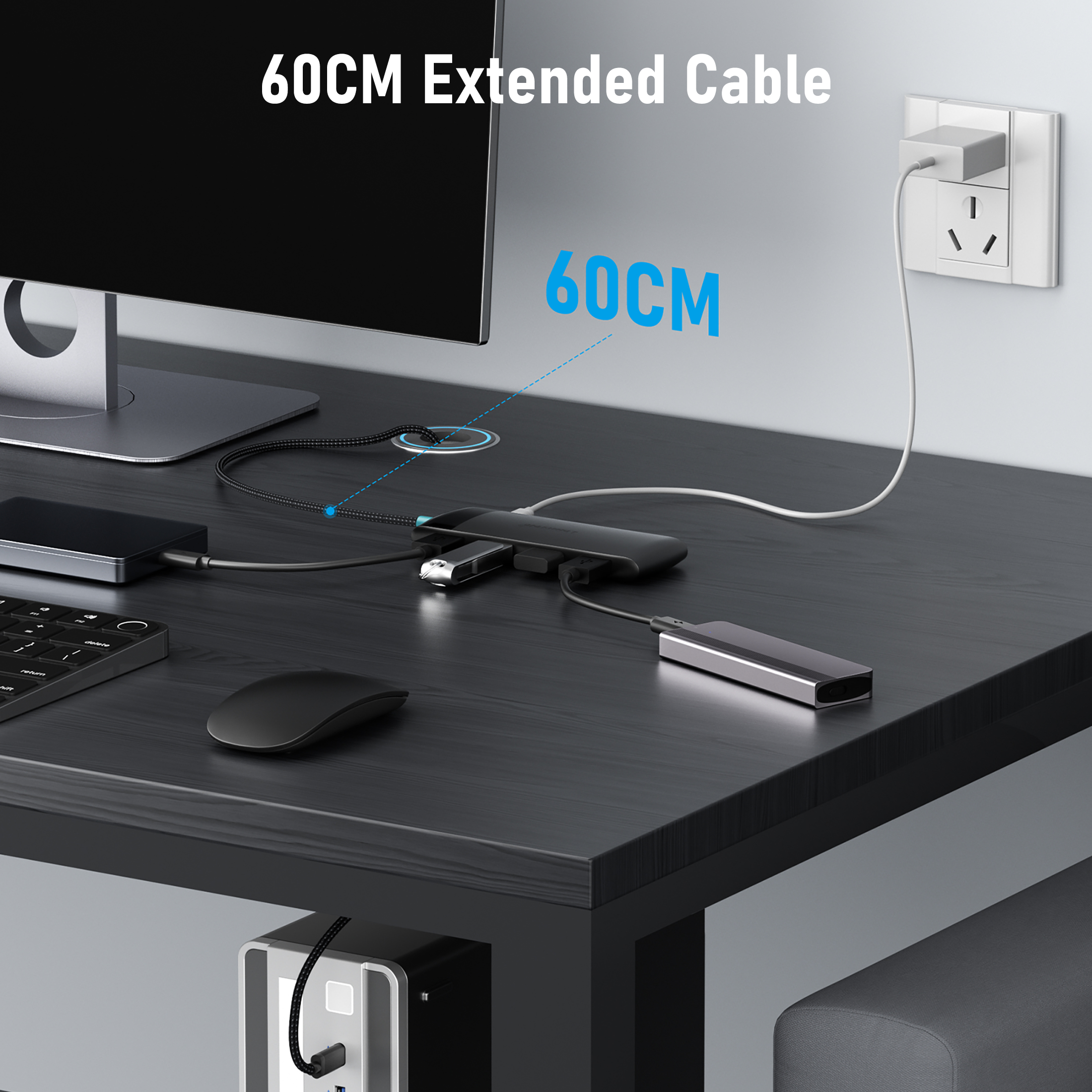 Lemorele 5-in-1 USB C Hub, 4 USB Type-A 3.2 Gen 2  10Gbps, USB Adapter Plug and Play,60CM Cable Length