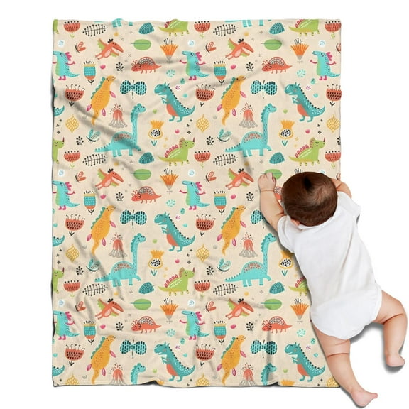 Colorful Cartoon Dinosaurs Plants Pattern Blanket,Comfortable Soft Lamb Wool Throw Blanket,All Season,Warm Lightweight Blankets for Sofa Bed Couch Living Room Chair,30"x40"